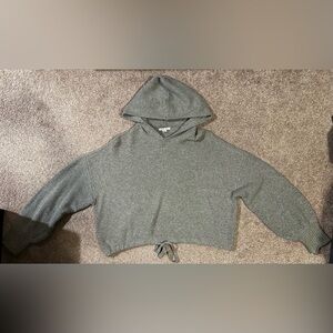 American eagle, gray, cinched waist cropped hooded sweater. Medium: Medium